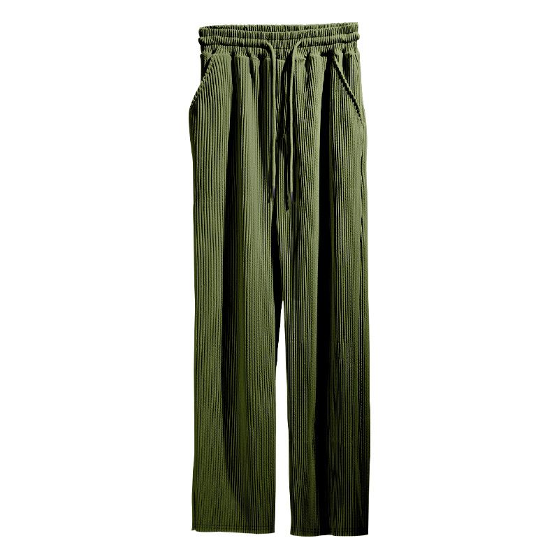 Men's Clothing Men's Pants European Size Spring And Autumn Jacquard Striped Wide Leg Men's Casual Loose Pit Strip Drawstring Straight Tube Large_viptrois.com