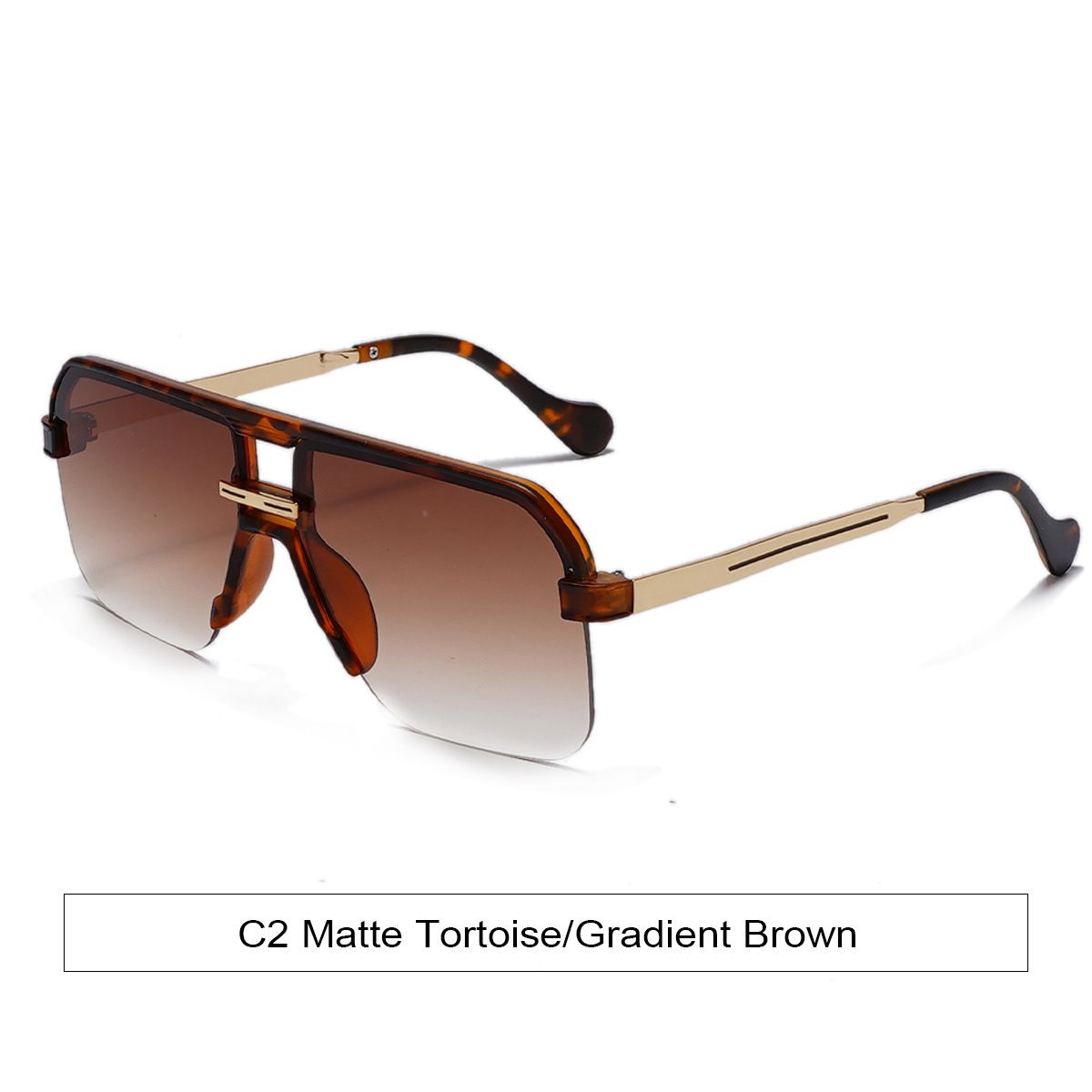 Men's Sunglasses New Half Frame Sunglasses, Retro Tortoise Shell Fashion Gradient Color Anti Ultraviolet Sunglasses_viptrois.com
