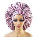 Women's Hats Tie Strap Sleeping Cap With Printed Wide Brim Oversized Satin Round Cap New Beauty Salon Hair Care Cap_viptrois.com