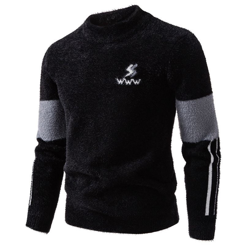 Men's Fashion Knit Sweater, Oversized Crewneck Long Sleeve Pullover, Modal-Spandex Blend, Thickened Casual Thermal Top (White/Gray/Black)_viptrois.com