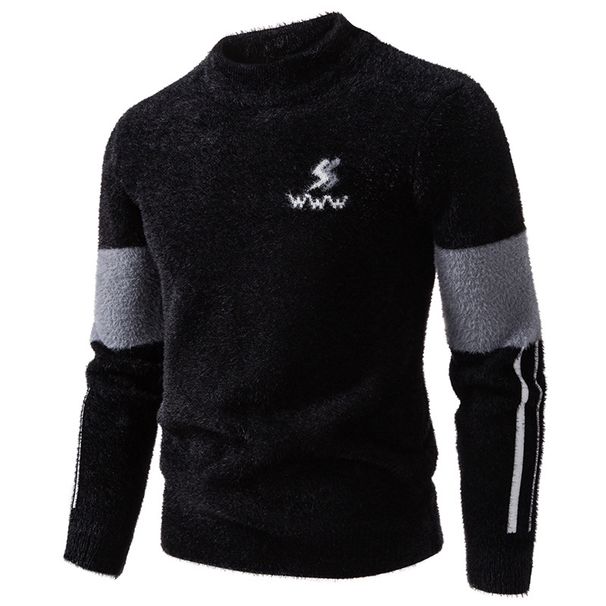 Men's Fashion Knit Sweater, Oversized Crewneck Long Sleeve Pullover, Modal-Spandex Blend, Thickened Casual Thermal Top (White/Gray/Black)_viptrois.com
