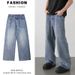 Teen Boys Vintage Style Loose Fit Straight Leg Jeans High Street Washed Denim Pants Blue Light Blue Black S to XXXL_viptrois.com