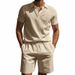 Men's Linen Polo Shirt & Shorts Set - Breathable Summer Outfit, Loose Fit Casual Short Sleeve Suit_viptrois.com