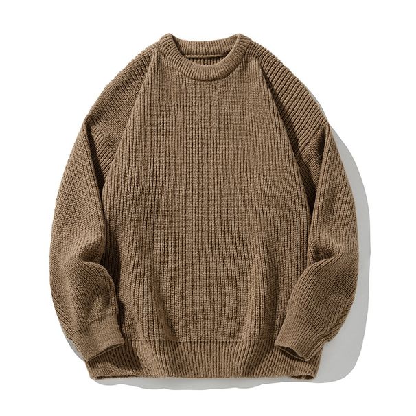 Men's Chunky Knit Sweater - Oversized Cable Knit Pullover With Textured Design, Casual Crewneck Jumper For Autumn Winter, Retro Streetwear Style_viptrois.com