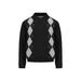American Retro Quilted Jacquard Turn-Down Collar Knitted Sweater Unisex Autumn Winter Lazy Loose Feel Long Sleeve Polo_viptrois.com