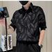 Men's Clothing New Shirt Men's Short Sleeved Polo Shirt Design Shirt Three Dimensional Texture Leaf Seven_viptrois.com