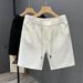 Men's White Jacquard Shorts Casual Style Trendy Five Point Beach Pants High End Summer 2026 New_viptrois.com