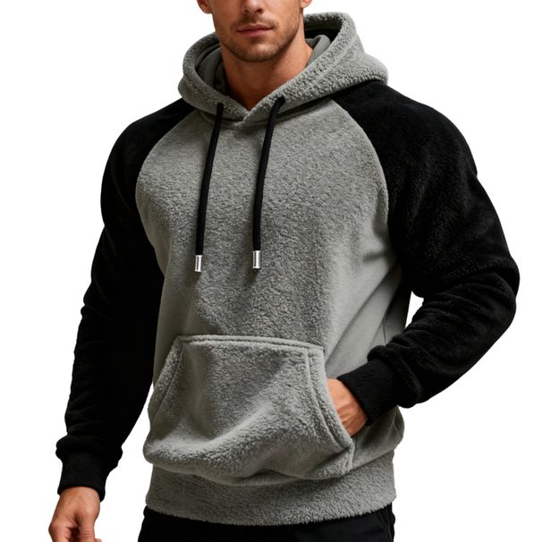 Men's Colorblock Fleece Hoodie – Winter-Ready Polyester Blend With Raglan Sleeves & Contrast Panels (Lightweight, Streetwear Staple, Unisex Fit)_viptrois.com