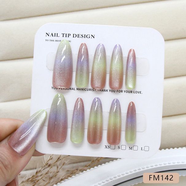 False Nails Hand Made Cat's Eye Rainbow Smudged Nail Pieces Fashionable Nail Patches Detachable Code_viptrois.com