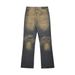 Men wash yellow indentation wide leg jeans with loose niche straight leg trousers_viptrois.com