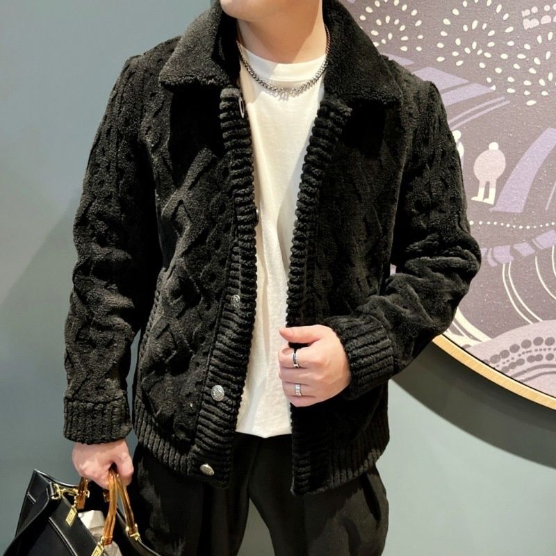Loom Loom Spring And Autumn Turn-Down Collar Knitted Men's Light Cardigan Sweater European Version Fashion Trendy Brand_viptrois.com