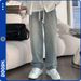 Men's Classic Washed Straight-Leg Jeans - Relaxed Fit, Light Blue Denim For Casual Wear (Available In Plus Sizes)_viptrois.com