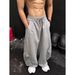 Retro American High Street Deconstructed Design Curved Sweatpants Gray Wide Leg Casual Fitness Pants for Men And Women with Graffiti Lines_viptrois.com