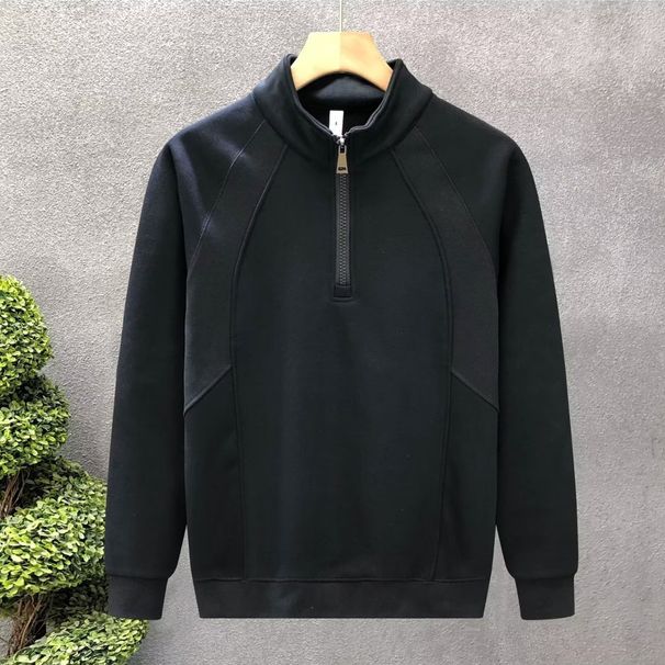 Men's Stand Collar Half-Zip Sweatshirt – Trendy Minimalist Pullover With Long Sleeves (M-3XL, White/Black)_viptrois.com