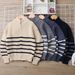 Mother & Kids Boys' Striped Lambswool Cardigan Sweater - Soft & Warm Knit Pullover For Big Kids (8+ Years), Long Sleeve, Stand Collar, Winter_viptrois.com