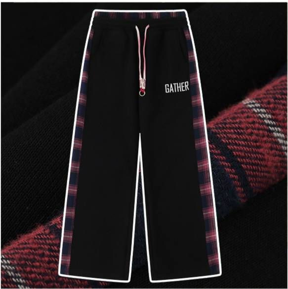 Men's Clothing American Retro Stitching Plaid High Waist Sports Sweatpants Men's 2025 Spring And Autumn All Match Straight Wide Leg Casual Trousers_viptrois.com