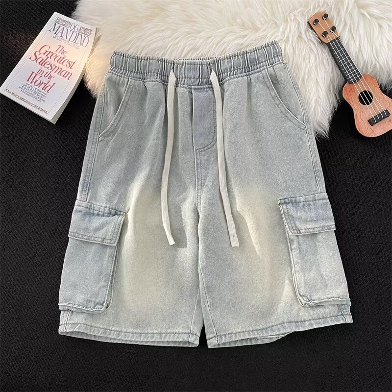 Men's Clothing Summer Youth Popular Harem Pants Lazy Men's Shorts Ins Trendy Mid Waist Straight Slightly Elastic Denim Shorts_viptrois.com