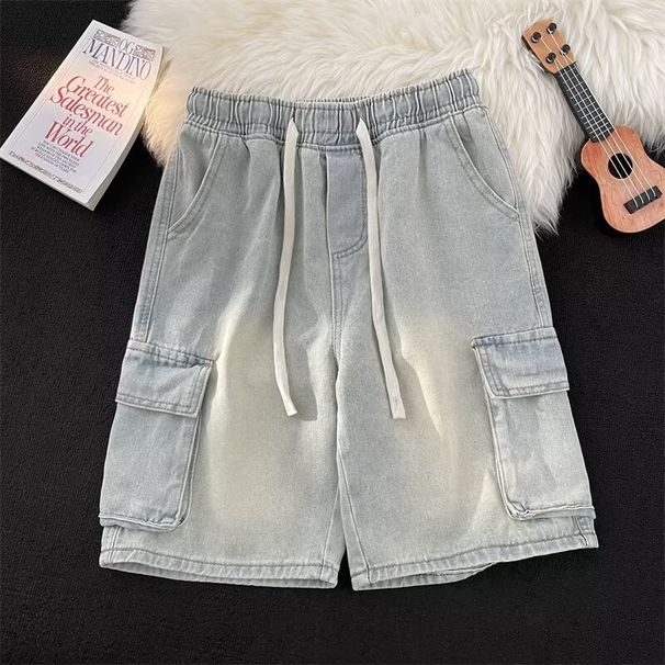 Men's Clothing Summer Youth Popular Harem Pants Lazy Men's Shorts Ins Trendy Mid Waist Straight Slightly Elastic Denim Shorts_viptrois.com