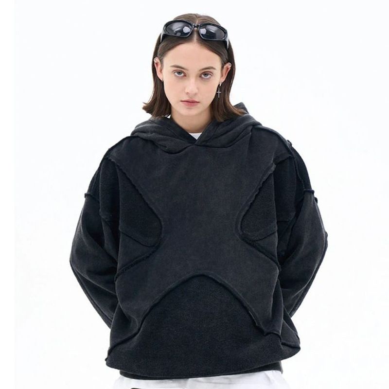 "Women's Distressed Hooded Sweatshirt - Raw Hem Streetwear Pullover With Anti-Stitch Detail | High Street Fashion"_viptrois.com