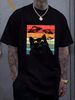 Funny Cat Tee, Galaxy Cat Shirt Spaceship Alien Cat UFO T-Shirt Size S-5XL Designer Clothes Stretched Slightly Streetwear Unisex Breathable_viptrois.com