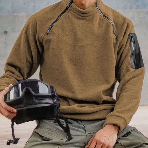 Men's Techwear Heavyweight Sweatshirt - Urban Utility Pullover With Dual Zippers & Arm Pocket_viptrois.com