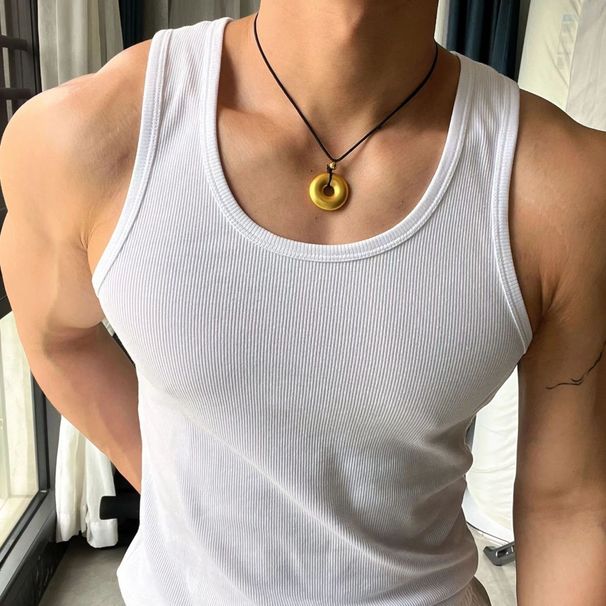 Men's Clothing Solid Color Threaded Vest For Men, White Base T Shirt, Sleeveless Waistcoat, Tight Fitting And Versatile Fitness Vest_viptrois.com