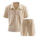 Men's Summer Casual Two-Piece Set Zipper Short Sleeve Shirt & Shorts Versatile Trendy Streetwear Black White Khaki Gray Blue_viptrois.com