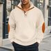 Autumn New Waffle American Stand Up Collar Button Color Matching Elbow Men's Pullover Sweatshirt Long Sleeve_viptrois.com