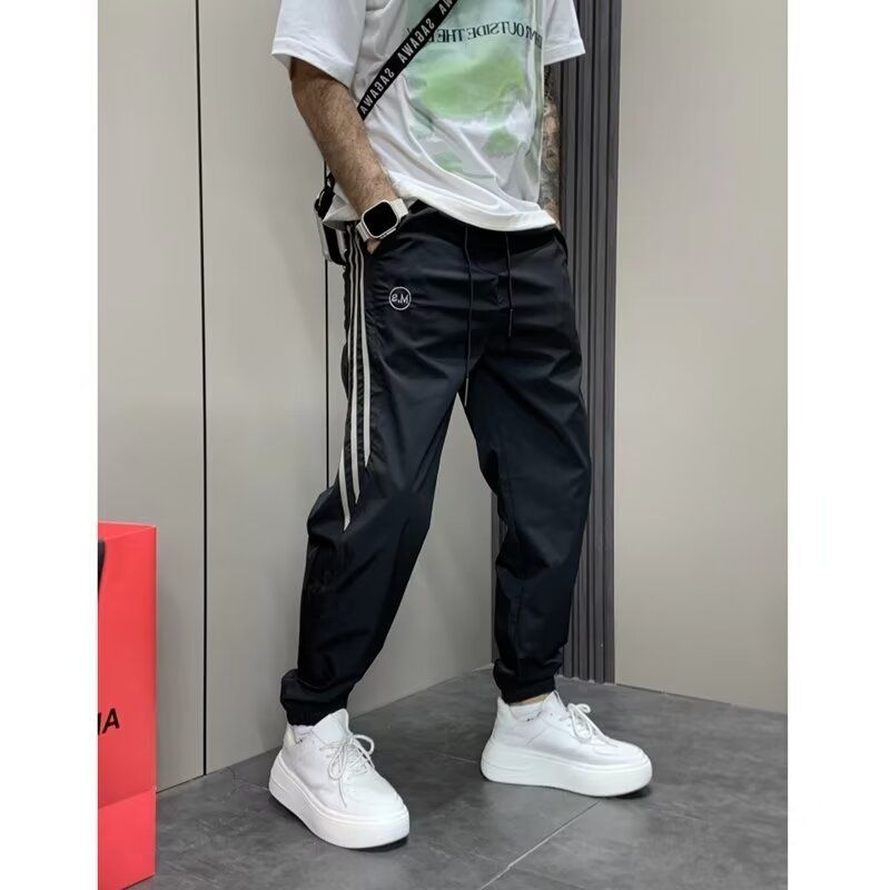 Men's 3-Stripe Jogger Pants Lightweight Breathable Stretch Fit Adjustable Drawstring Casual Streetwear Summer Stylish Contrast_viptrois.com