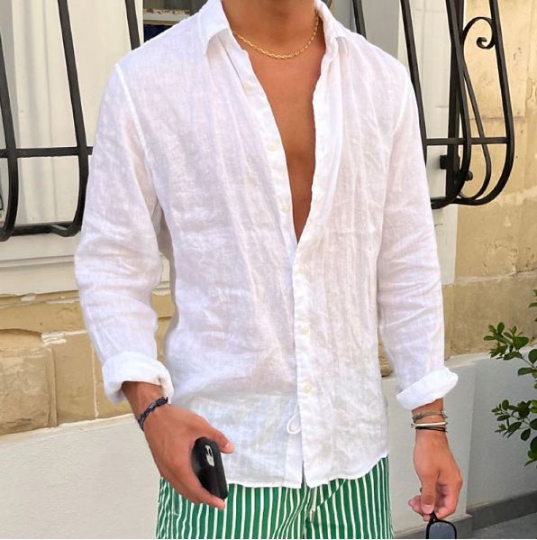 Men's Clothing Summer Shirt Beach Shirt Solid Color Casual Daily Long Sleeve Lapel Spring Summer Clothing_viptrois.com