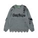 High Quality European-USA Fashion Vintage Pullovers Men's 100%Acrylic Letter Jacquard Round Collar Broken Hole Long Sleeve Casual Loose Sweater_viptrois.com