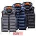 Men's Cotton Hooded Vest With Stand Collar, Loose Fit Winter Vest For Plus Size, Warm Fleece Lined Casual Outerwear_viptrois.com