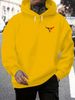 Men's Autumn And Winter Casual Fashionable Loose Hooded Sweatshirt With Geometric Bull Head Pattern Printed Warm Long Sleeved Pullover_viptrois.com