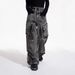 Men's Clothing Retro Distressed Washed Pocket Casual Overalls Design Straight Wide Leg Stacked Jeans_viptrois.com