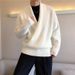 Autumn And Winter Solid Color Large V Neck Drape Personality Sweater Men's Loose Lazy Style Casual Knitted Sweater Jacket_viptrois.com