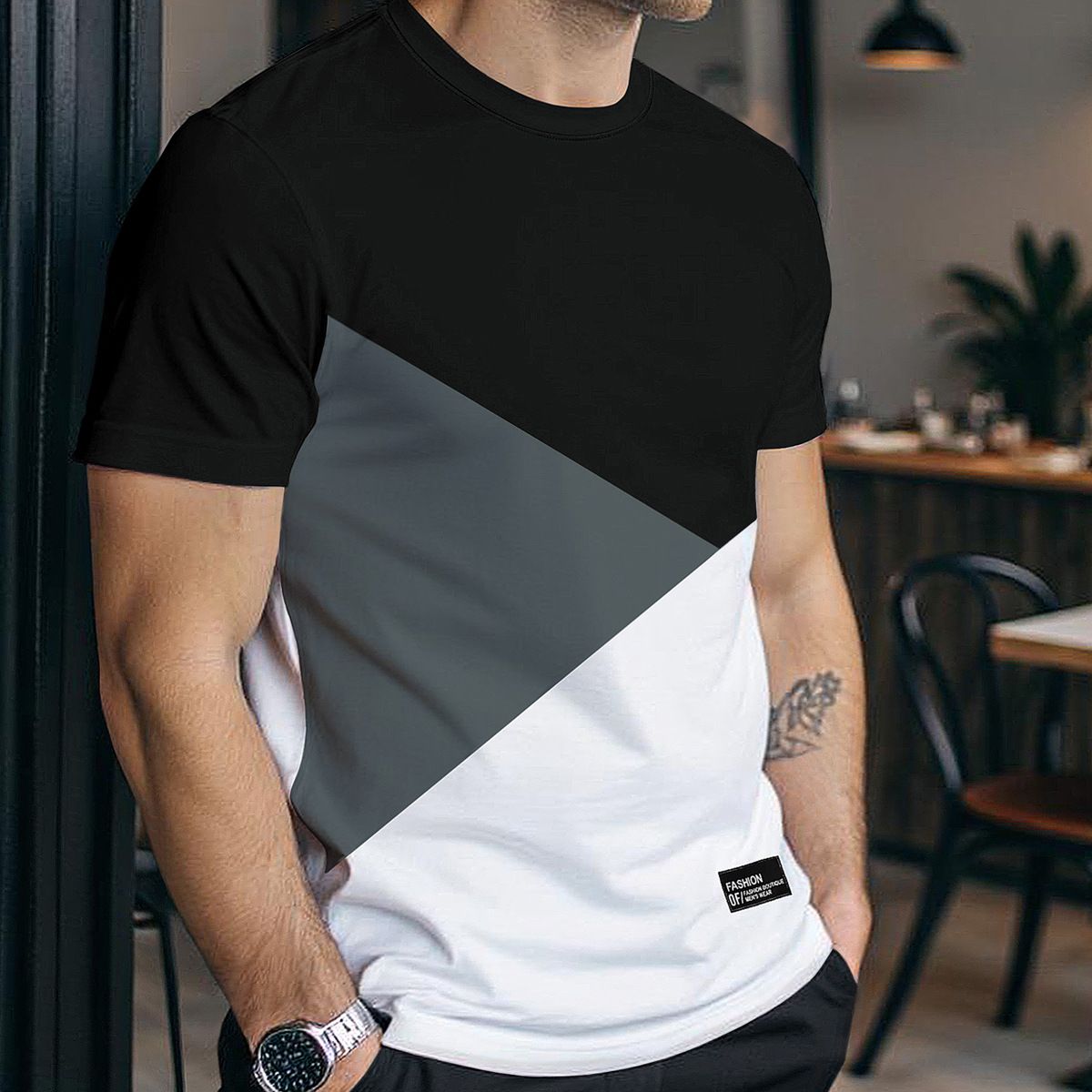 Men’s Slim-Fit Color Block T-Shirt – Breathable Polyester, Short Sleeve Crew Neck (5 Colors, 5 Sizes)_viptrois.com