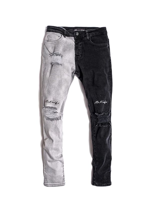 Men's Clothing high quality worn-out skinny stretch jeans skinny jeans men's personalized color matching_viptrois.com