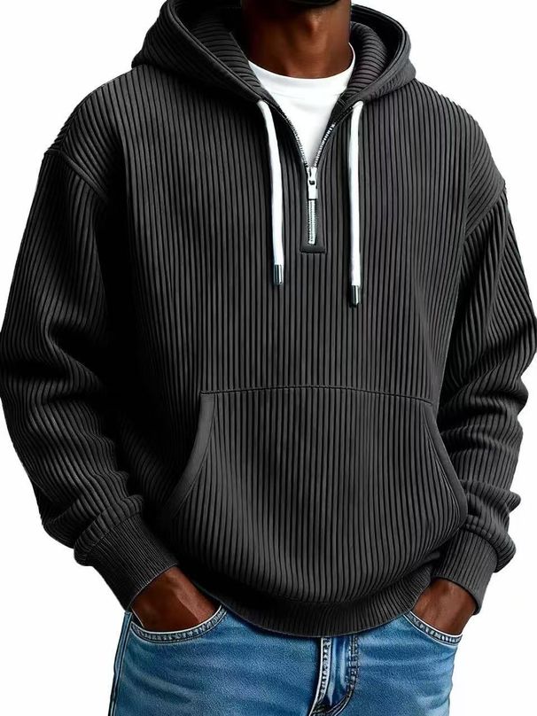 Cross-Border American Style New Heavyweight Trend Corduroy Long Sleeve Hooded Sweatshirt Men Solid Color Simple Sports_viptrois.com