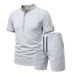 Men's Summer Henley Collar Short Sleeved Shirt And Shorts Set Style 250g Textured Jacquard Two-Piece Set_viptrois.com