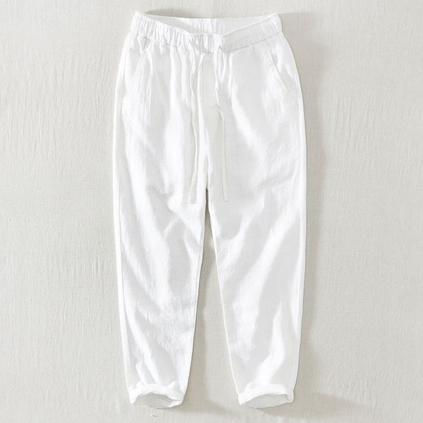 Men's Clothing Cotton And Linen Nine Point Pants Thin Drawstring Elastic Waist Casual Pants Men's Straight Youth Loose Trendy Pants_viptrois.com