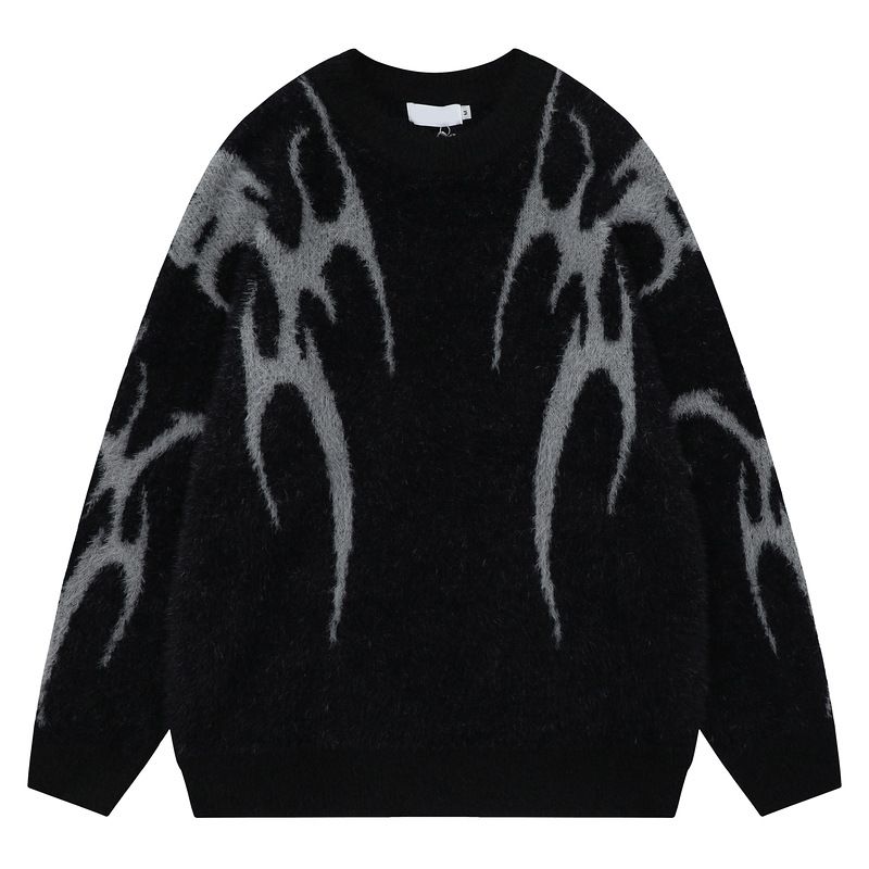 Men's Clothing Autumn And Winter Trend Round Neck Men's Mohair Sweater Casual Loose Knit Pullover Streetwear Unisex Crewneck Sweater For Winter_viptrois.com