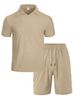 Textured Short Sleeved Shorts Men's Summer Leisure Sports Old Money Style Wear Lapel Polo Shirt_viptrois.com