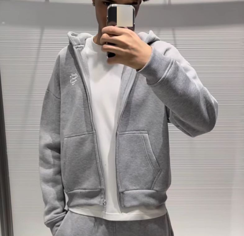Men's Clothing Zipper Hooded Gray Sweatshirt Men And Women Spring New Loose Retro Cardigan Jacket_viptrois.com