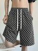 Men's Houndstooth Print Shorts Retro High Street Fashion 5-Inch Inseam Loose Fit Summer Casual Shorts_viptrois.com