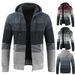 Men's Color Block Fleece Lined Hooded Cardigan Sweater - Warm Winter Knit Pullover With Contrast Panels_viptrois.com