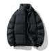 Unisex Solid Color Stand Collar Puffer Jacket, Winter Thickened Warm Quilted Coat, Casual Loose Fit Stylish Outerwear For Men And Women_viptrois.com