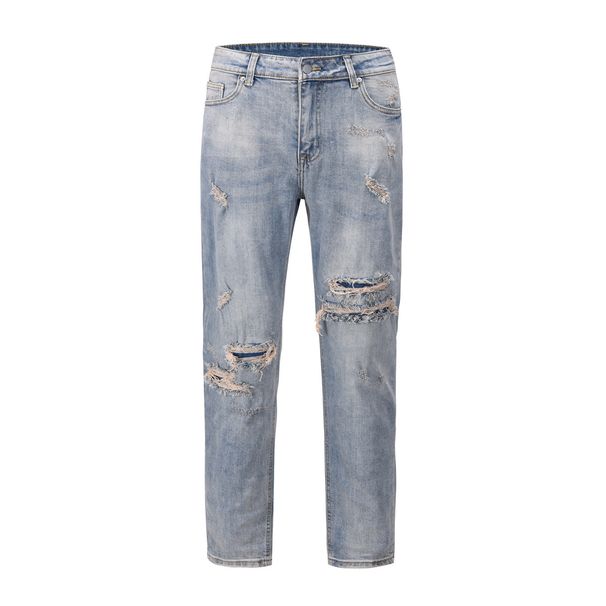 Men's Clothing Retro High Street Fashion Brand Ripped Jeans Straight Slim Fit Casual Trousers_viptrois.com