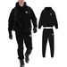 Men's Solid Color Fleece Hoodie & Jogger Set, Plush Lined Zip-Up Jacket With Matching Pants, Winter Loungewear_viptrois.com