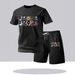Men's Halloween Short Sleeve Fashion Casual Suit Trendy Set T-Shirt And Mesh Shorts Plant Pattern Comfortable Streetwear_viptrois.com