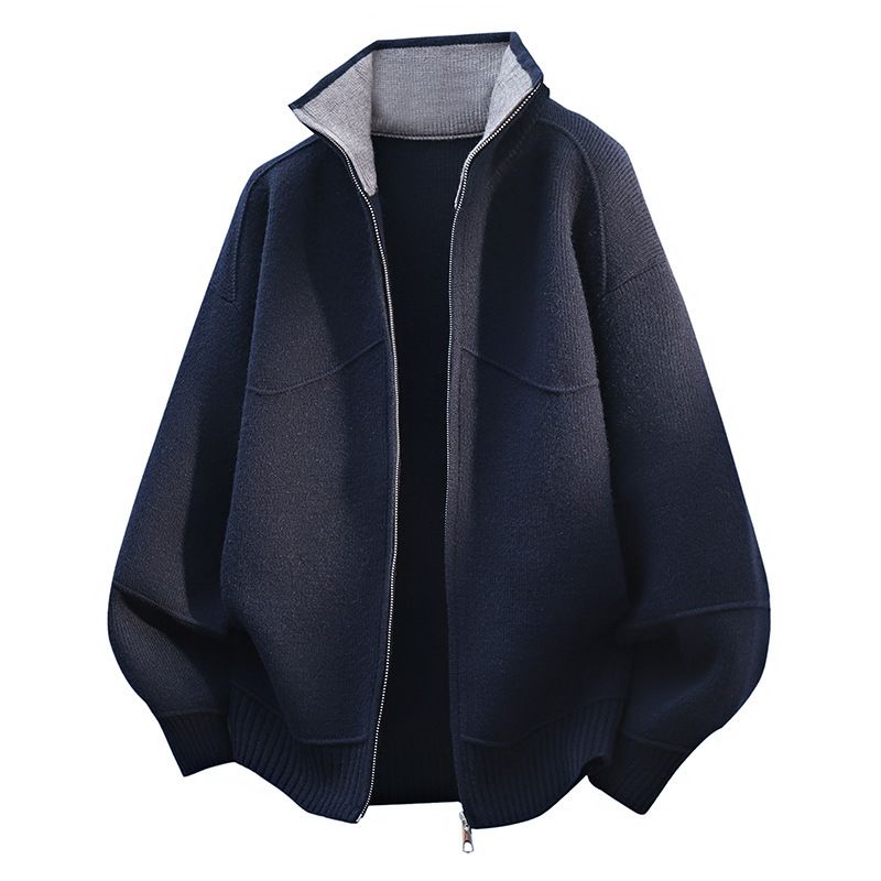 Men's Zip-Up Knit Cardigan – Oversized Casual Sweater With Stand Collar (M-4XL) | Winter Warm & Stylish_viptrois.com